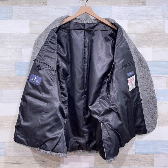 Harris Tweed Stafford Wool Sport Coat Gray Herringbone Check Classic Mens 48R - Picture 4 of 10